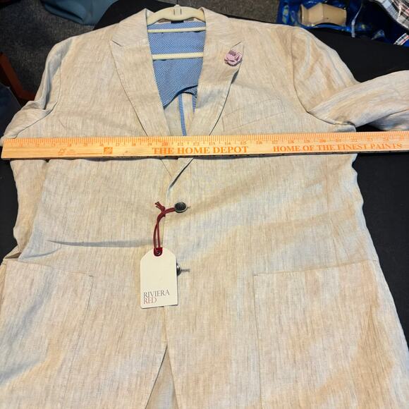 Riviera Red Linen Blend Blazer Jacket Tan 44 Santana SPJ NWT Made in Portugal - Picture 7 of 7